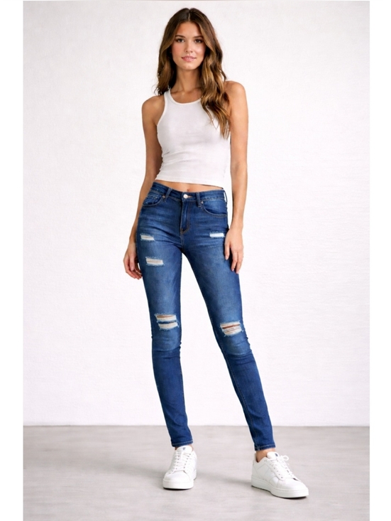 Bridge By Gly Denim - BRIDGE By GLY Mid Rise Skinny stretch distressed jeans style #BG5100L sz 27 tall